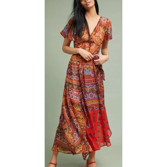 Anthropologie Akemi + Kin Mural Wrapped Dress Sz. 8 - Picture 1 of 7